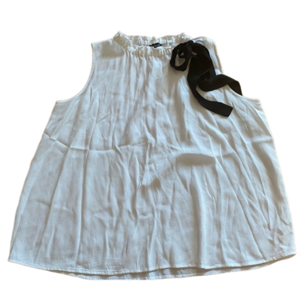 Lord & Taylor white and black flowy loose fit tank top with accent tie bow SZ L
